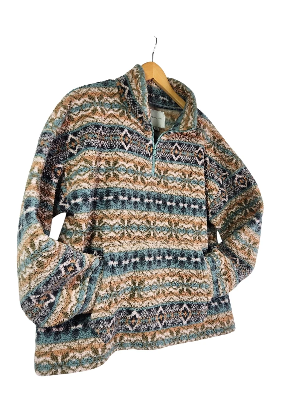 American Eagle Sherpa Fleece Pullover Medium Fair Isle Aztec 1/4 Zip Cozy